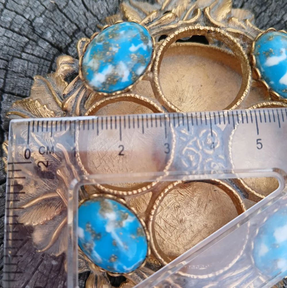 Vintage Lipstick Holder For Vanity Tray Boudoir RARE Brass Turquoise Bohemian